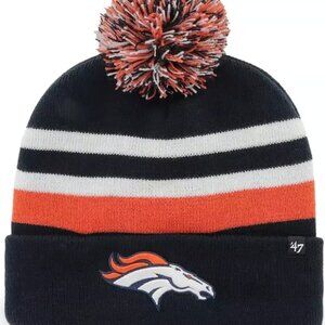 Denver Broncos '47 Brand Beanie Navy Orange State Line Pom Cuffed Knit Hat NWT